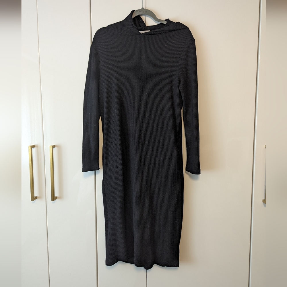 RD Style Waffle Black Knit Hoodie Dress